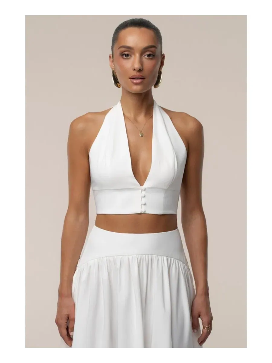 Комплект из топа-халтер и юбки макси Haven Skirt Set JLUXLABEL — изображение 4 из 8, белый