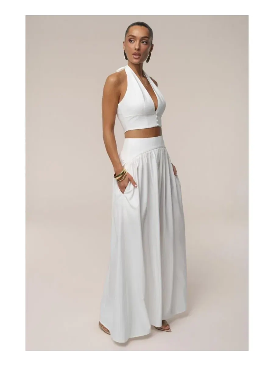 Комплект из топа-халтер и юбки макси Haven Skirt Set JLUXLABEL — изображение 7 из 8, белый