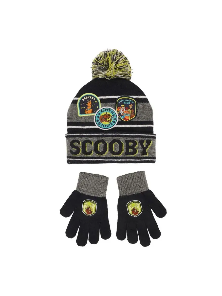 Комплект из шапки и перчаток с принтом Super Sleuth Badges Scooby Doo — желтый
