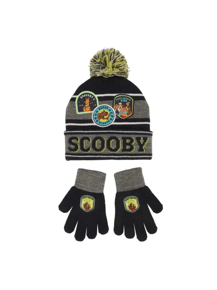 Комплект из шапки и перчаток с принтом Super Sleuth Badges Scooby Doo — изображение 11 из 11, черный серый желтый