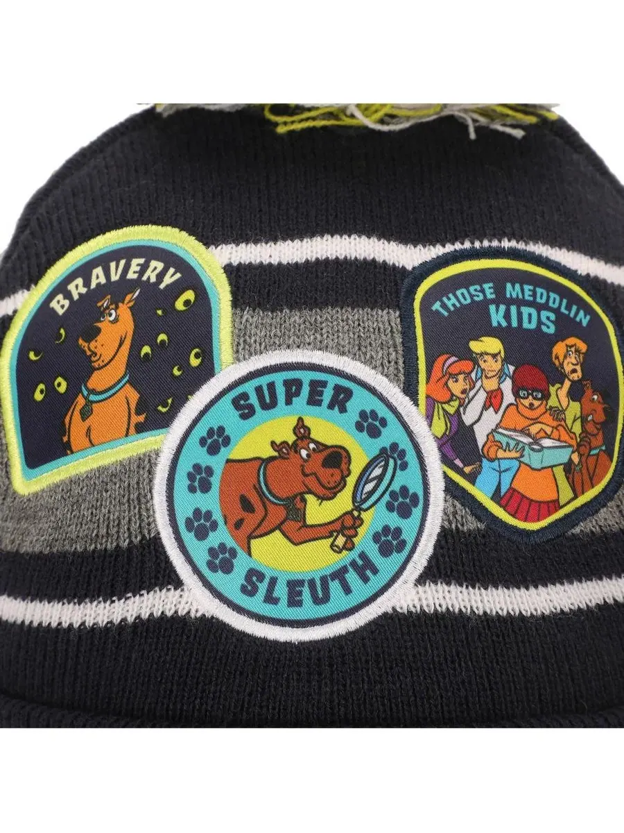 Комплект из шапки и перчаток с принтом Super Sleuth Badges Scooby Doo — изображение 5 из 11, черный серый желтый