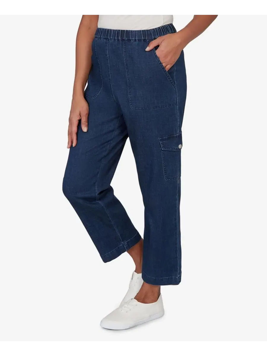 Джинсы с карго-карманами Petite Indigo Girls Pull-On Cargo Pocket Jeans Alfred Dunner — изображение 3 из 5