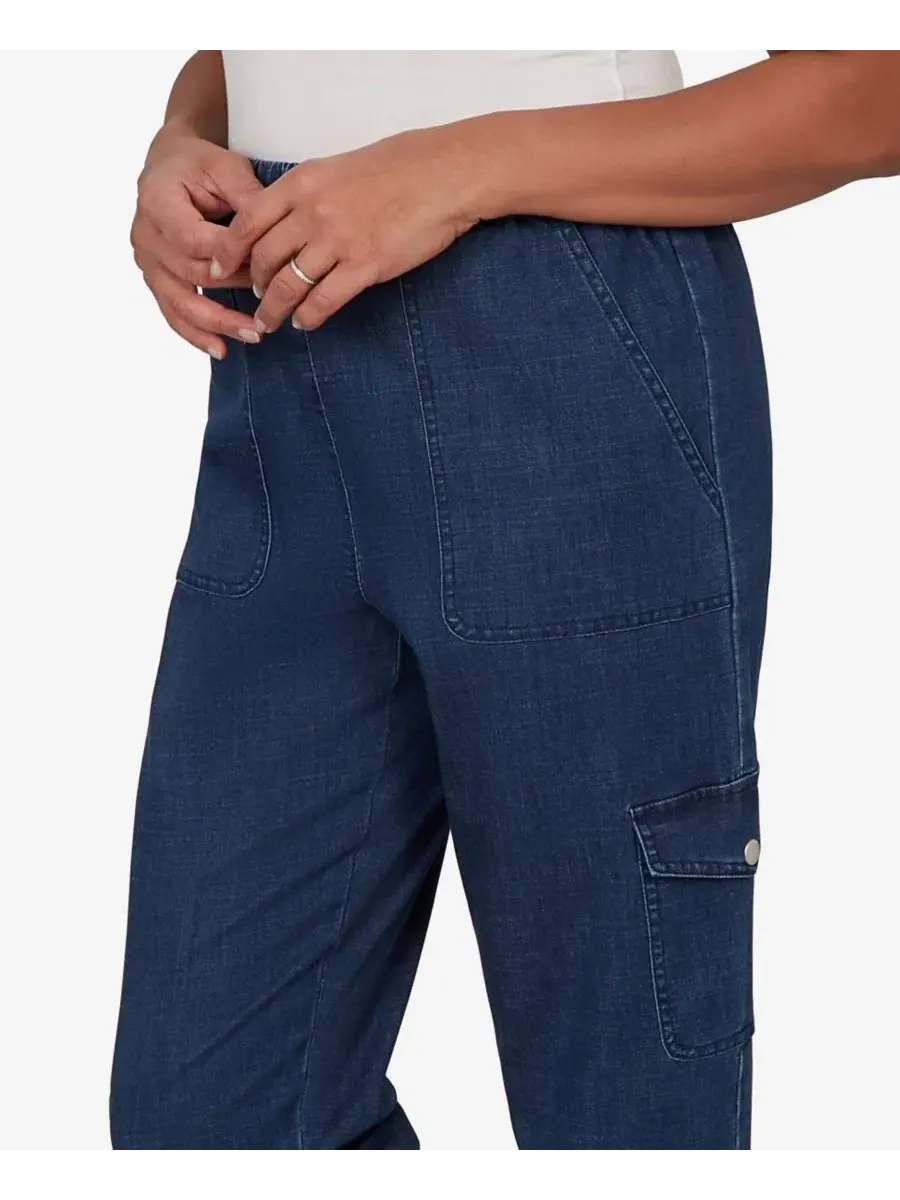 Джинсы с карго-карманами Petite Indigo Girls Pull-On Cargo Pocket Jeans Alfred Dunner — изображение 5 из 5