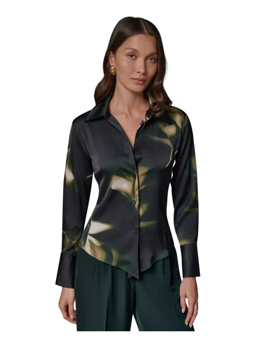 Блузка с воротником и пуговицами Petite Collared Button-Front Blouse Donna Karan New York
