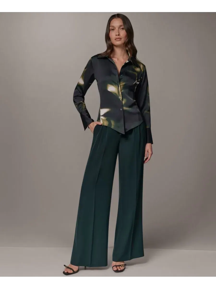 Блузка с воротником и пуговицами Petite Collared Button-Front Blouse Donna Karan New York — изображение 2 из 8, оливковый