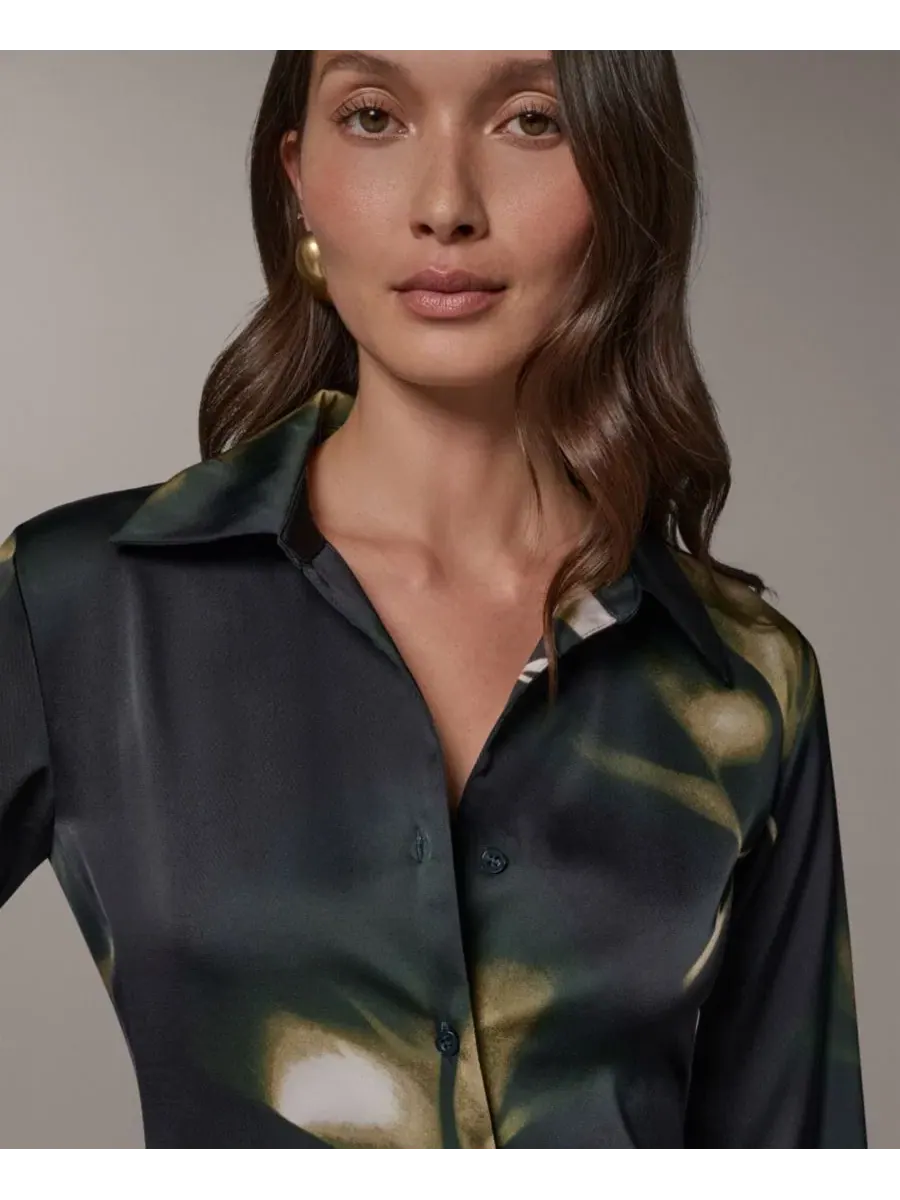 Блузка с воротником и пуговицами Petite Collared Button-Front Blouse Donna Karan New York — изображение 4 из 8, оливковый