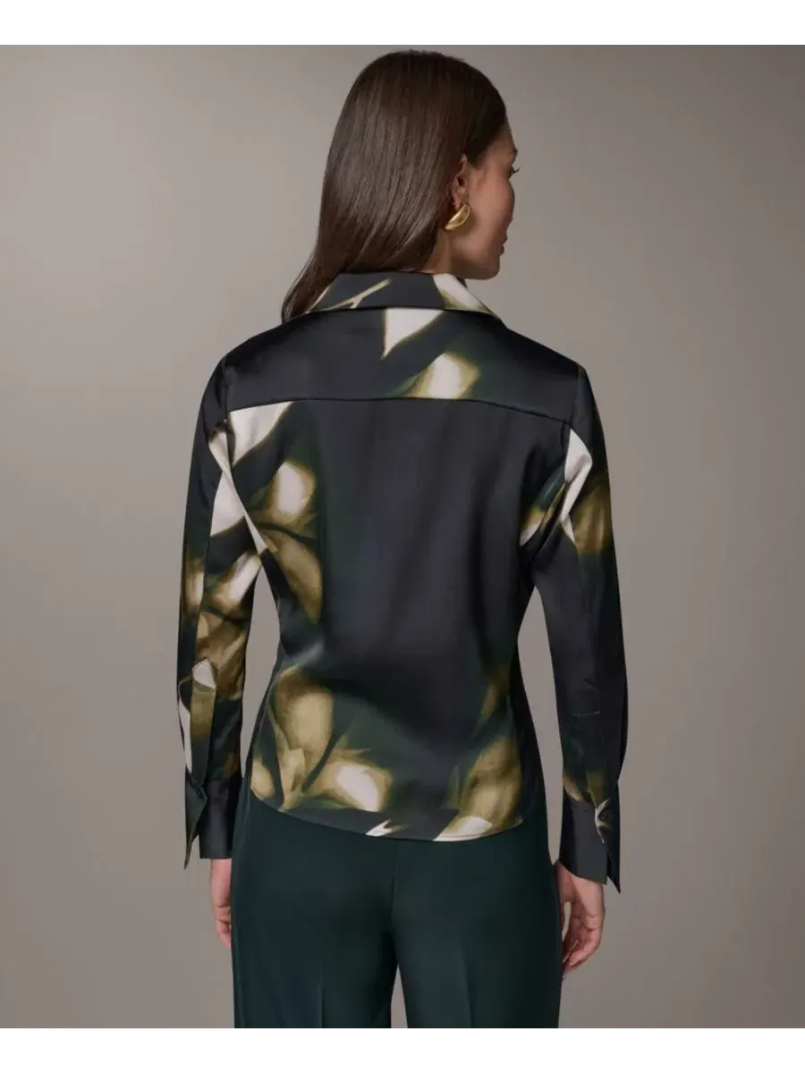 Блузка с воротником и пуговицами Petite Collared Button-Front Blouse Donna Karan New York — изображение 5 из 8, оливковый