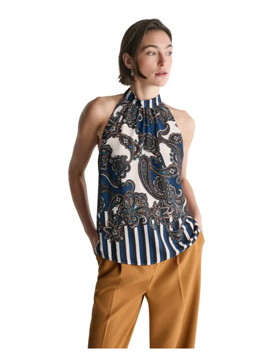 Блуза без рукавов с принтом, модель Halter Sleeveless Print BCBG