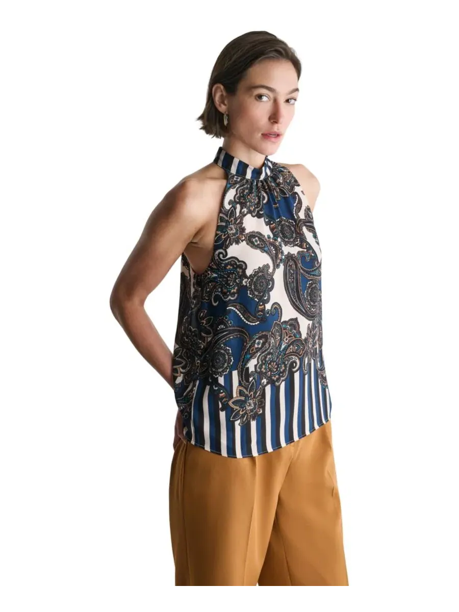 Блуза без рукавов с принтом, модель Halter Sleeveless Print BCBG — изображение 4 из 8, черный мульти