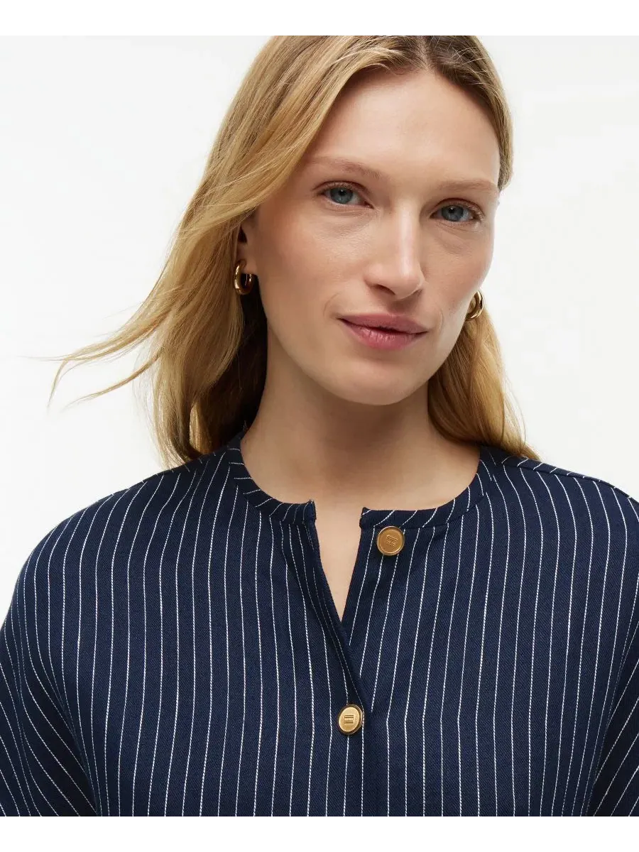 Блуза льняная с морским принтом Tommy Hilfiger — изображение 3 из 4, темно-синий