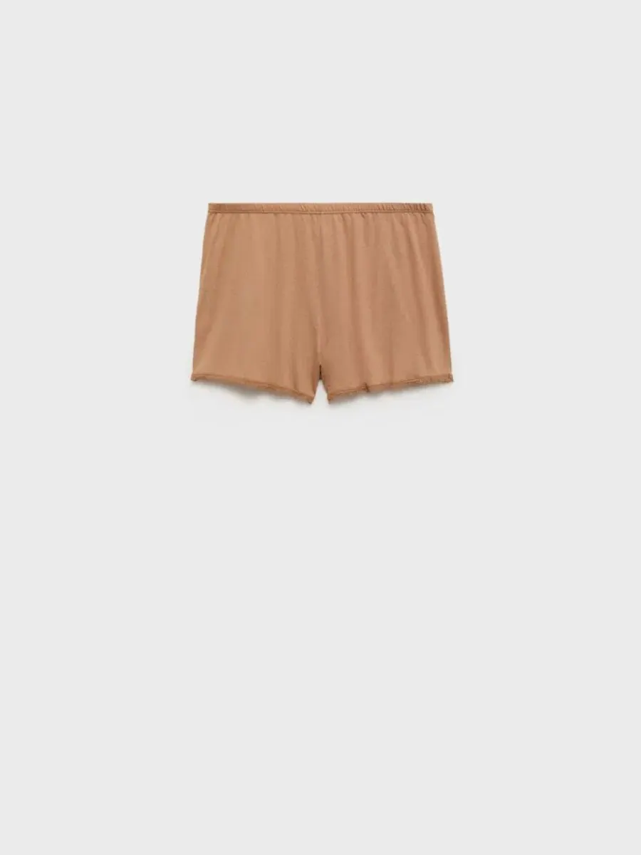 Шорты пижамные женские с кружевным контрастом Cotton Pajama Shorts MANGO — изображение 5 из 6, коричневый