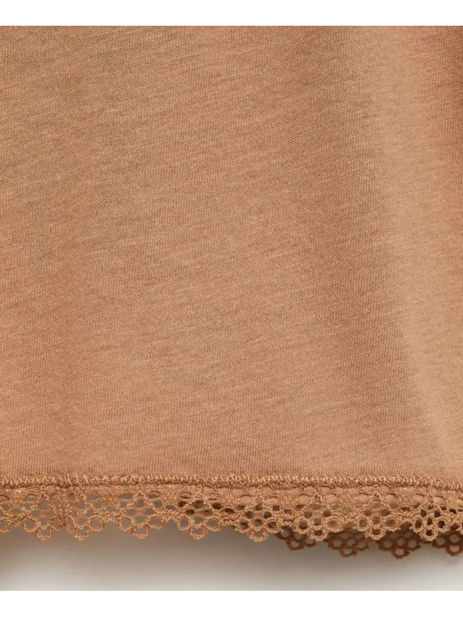Шорты пижамные женские с кружевным контрастом Cotton Pajama Shorts MANGO — изображение 6 из 6, коричневый