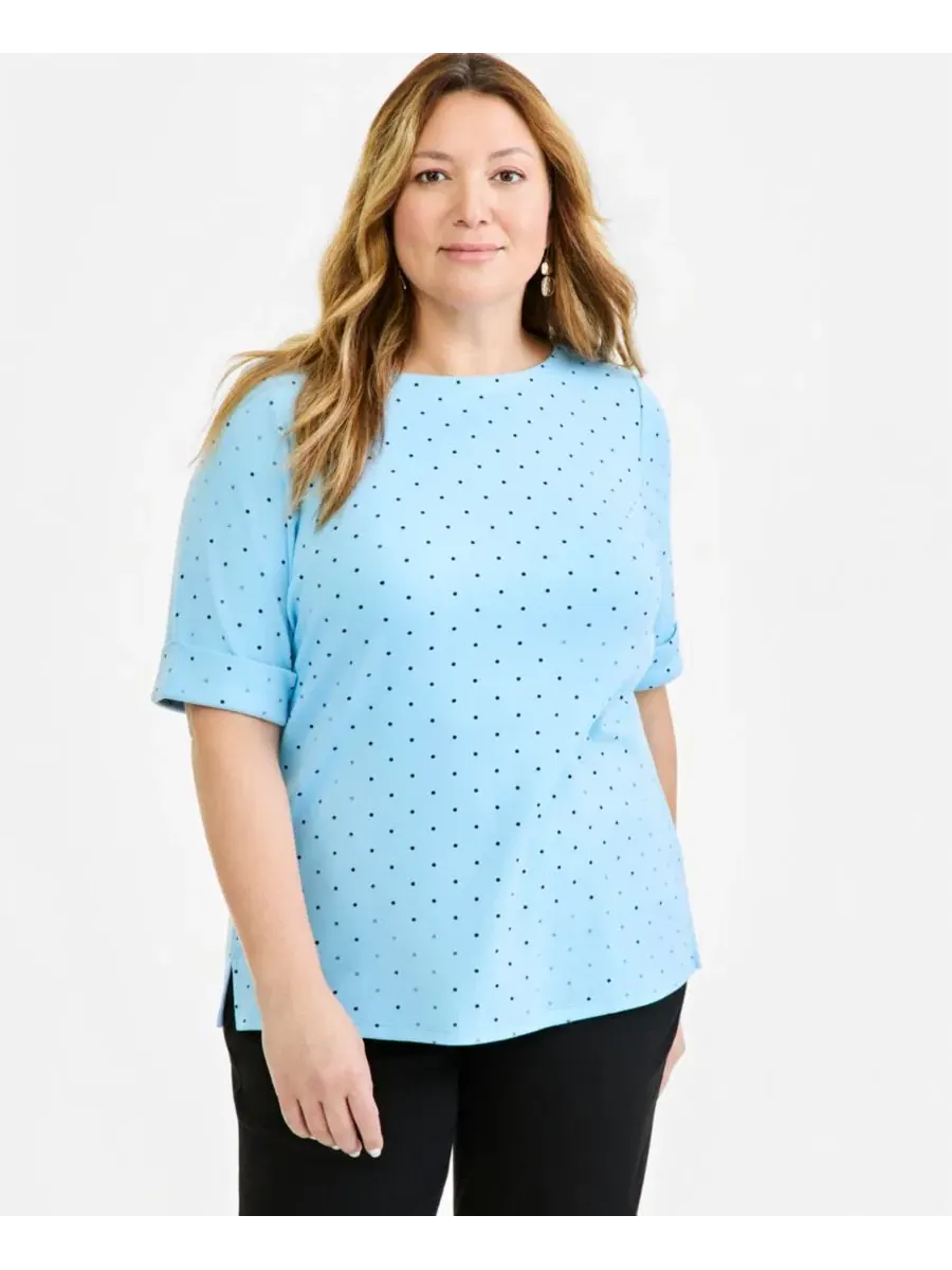 Блуза с принтом, с лодочным вырезом и рукавом до локтя Style & Co, Pretty Periwinkle