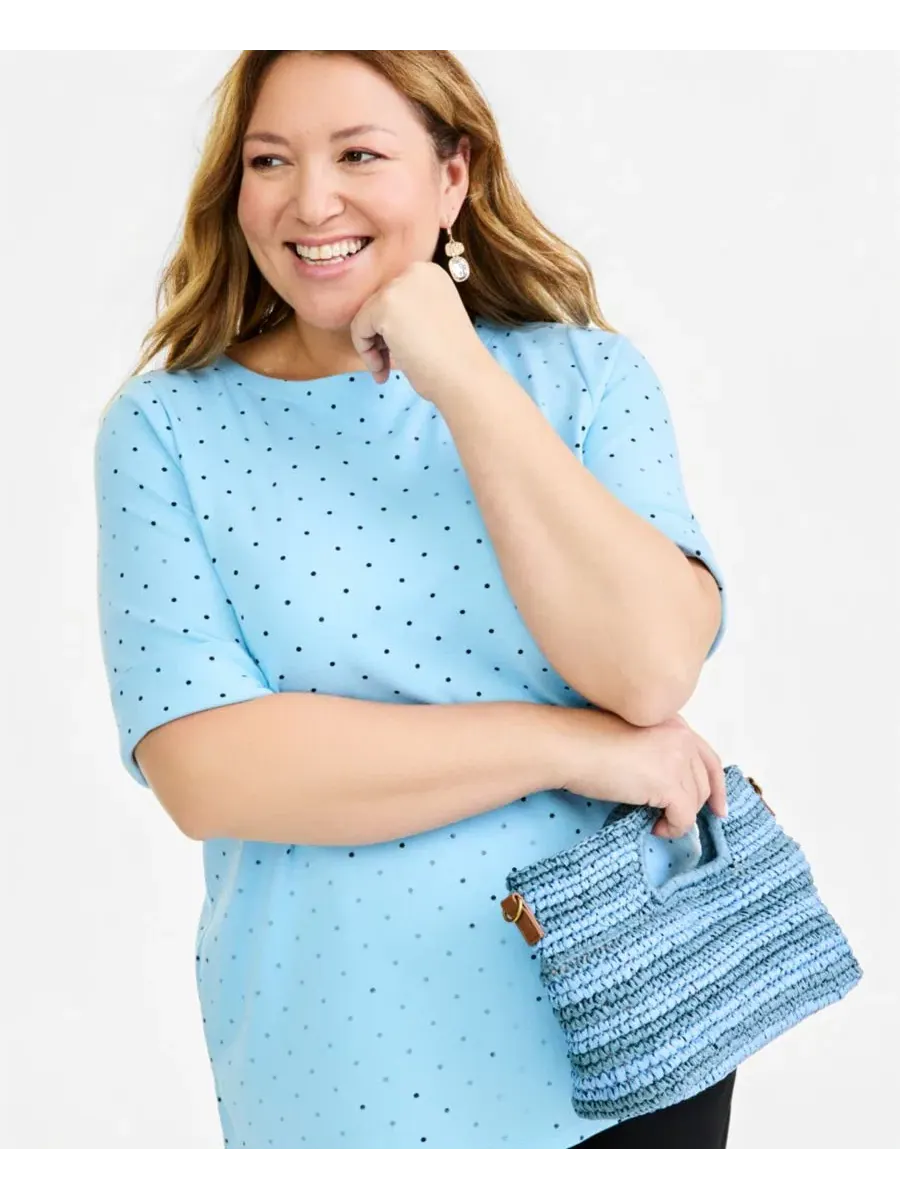 Блуза с принтом, с лодочным вырезом и рукавом до локтя Style & Co, Pretty Periwinkle — изображение 3 из 4