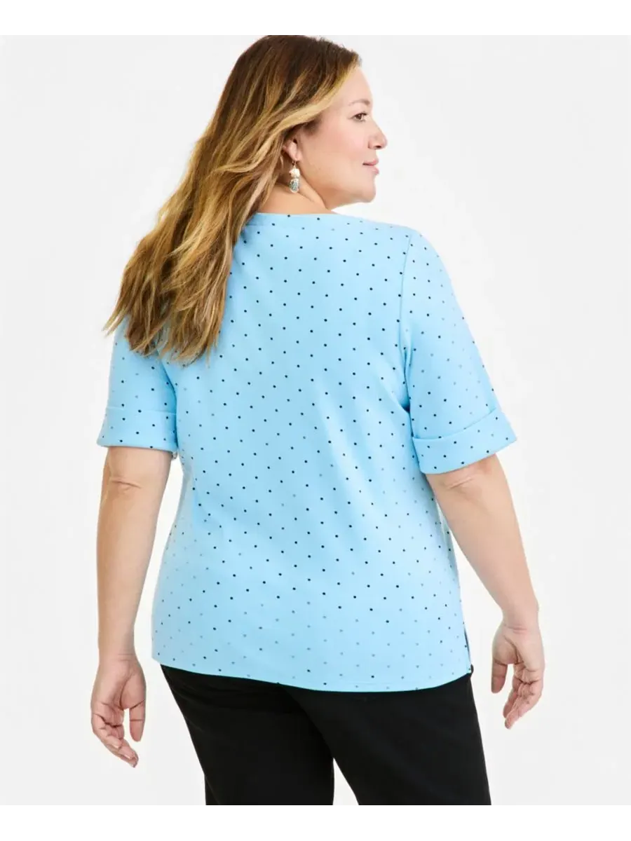 Блуза с принтом, с лодочным вырезом и рукавом до локтя Style & Co, Pretty Periwinkle — изображение 4 из 4
