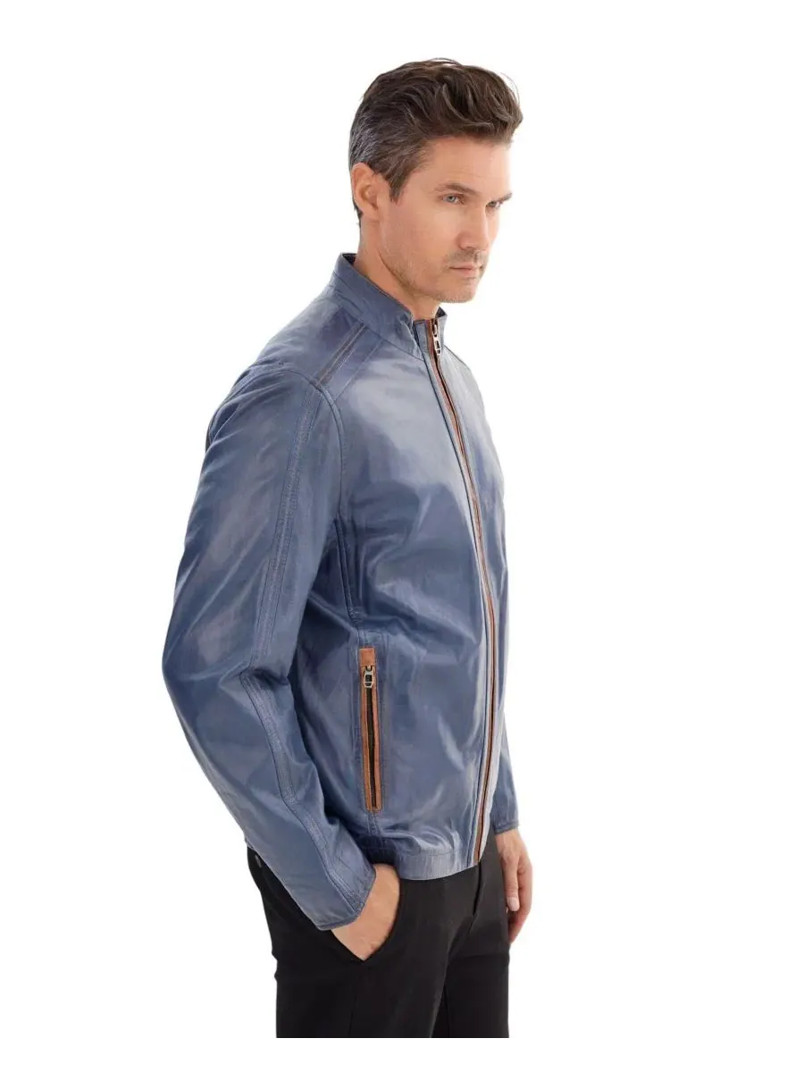 Мужская кожаная куртка Gerry Regency Leathers — изображение 3 из 3, синий/коньячный