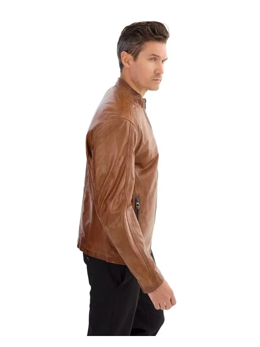 Мужская кожаная куртка Gerry Regency Leathers — изображение 2 из 3, коньячный/синий