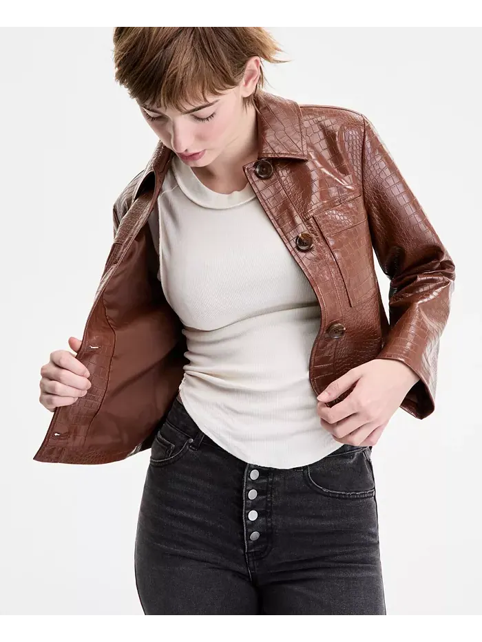 Куртка Barn Juniors из искусственной кожи с тиснением под крокодила CoffeeShop — изображение 3 из 5, шоколад