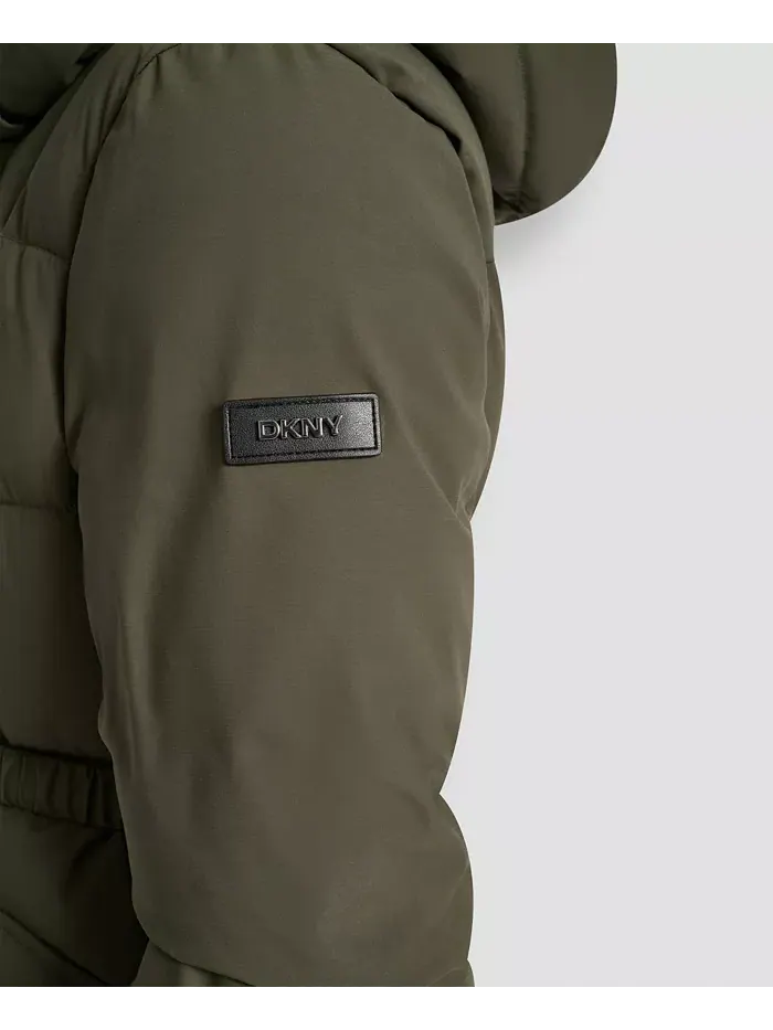 Женское стеганое пальто с капюшоном и поясом DKNY — изображение 10 из 10, лоден