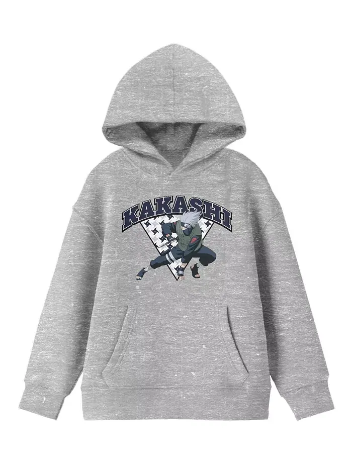 Классическая молодежная толстовка с капюшоном Kakashi Fighting Stance Heather Gray Graphic Hoodie — серый