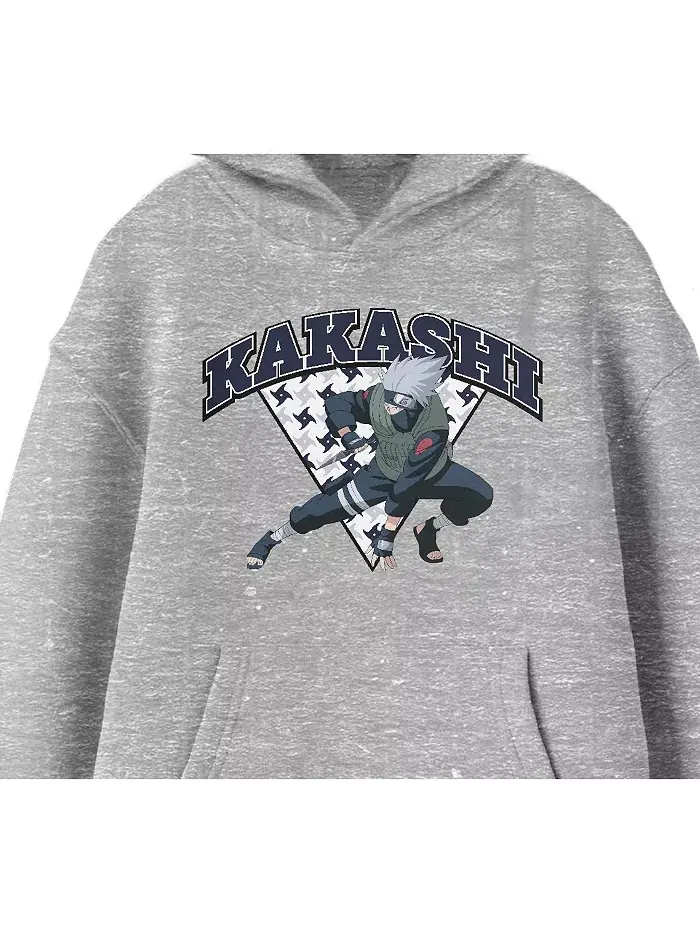 Классическая молодежная толстовка с капюшоном Kakashi Fighting Stance Heather Gray Graphic Hoodie — изображение 2 из 2, серый