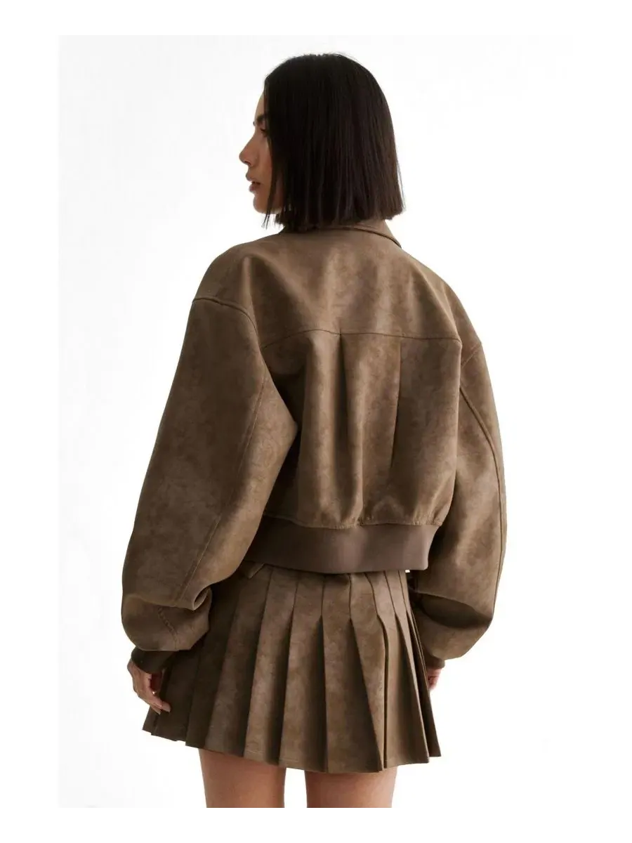 Куртка-бомбер Oversize из искусственной кожи с рукавами-фонариками Nasty Gal — изображение 3 из 4, коричневый