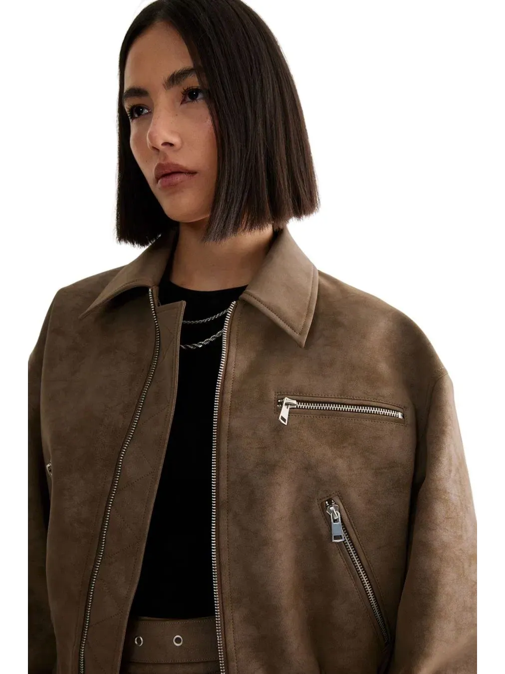 Куртка-бомбер Oversize из искусственной кожи с рукавами-фонариками Nasty Gal — изображение 4 из 4, коричневый