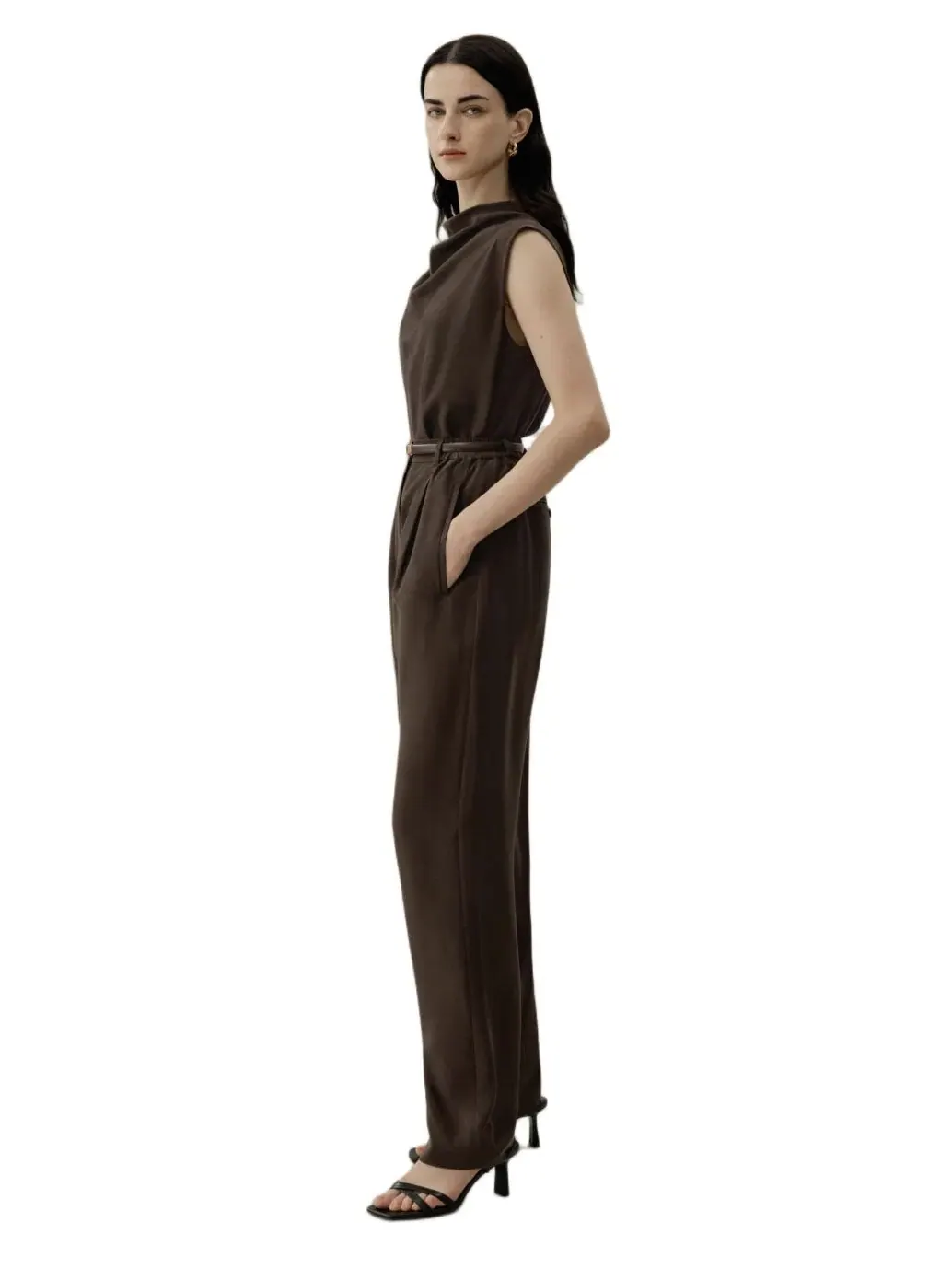 Женский топ без рукавов из шелкового хаботая, модель Silk Suede LILYSILK — изображение 2 из 8, коричневый