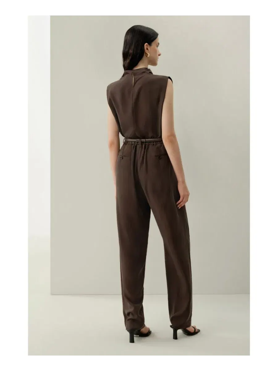 Женский топ без рукавов из шелкового хаботая, модель Silk Suede LILYSILK — изображение 3 из 8, коричневый