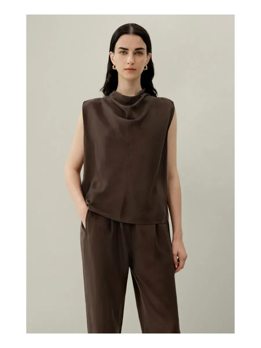 Женский топ без рукавов из шелкового хаботая, модель Silk Suede LILYSILK — изображение 4 из 8, коричневый