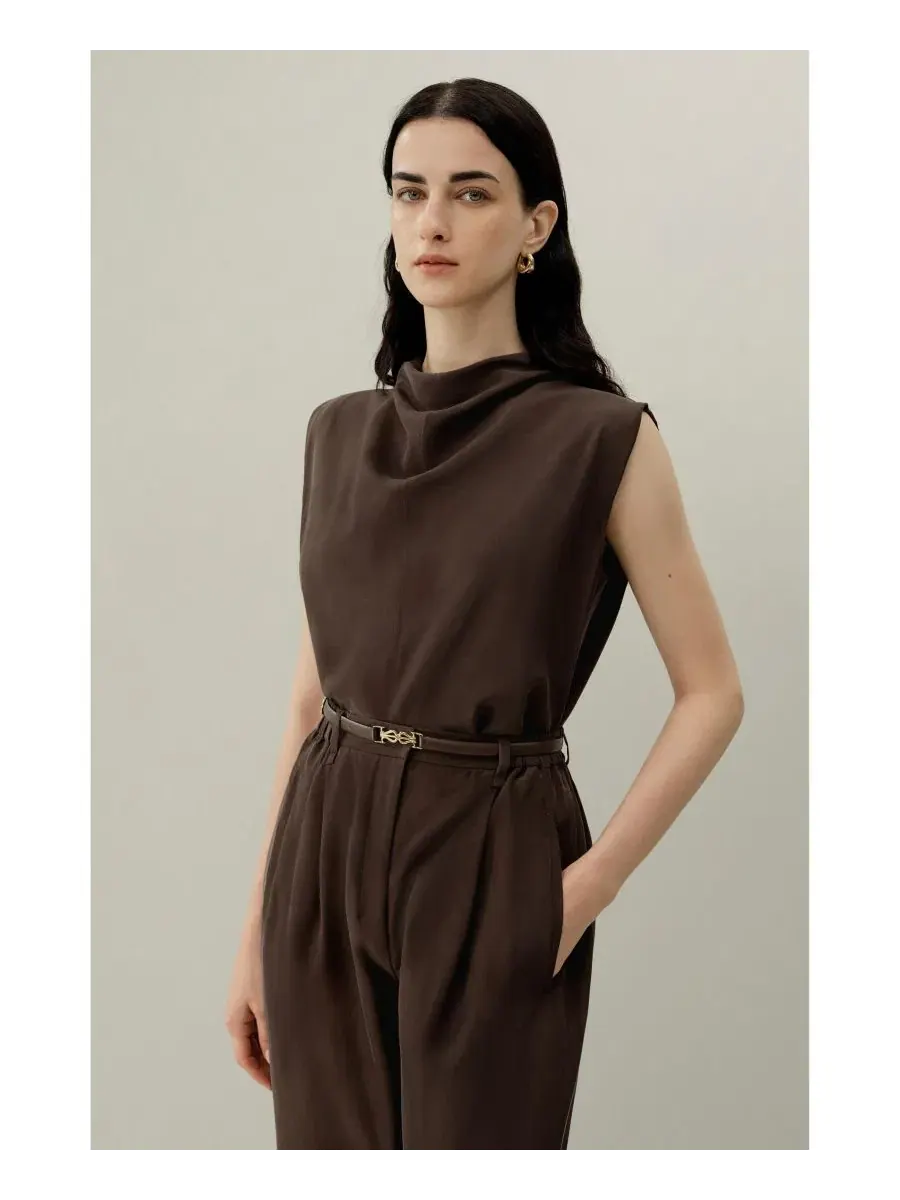 Женский топ без рукавов из шелкового хаботая, модель Silk Suede LILYSILK — изображение 5 из 8, коричневый