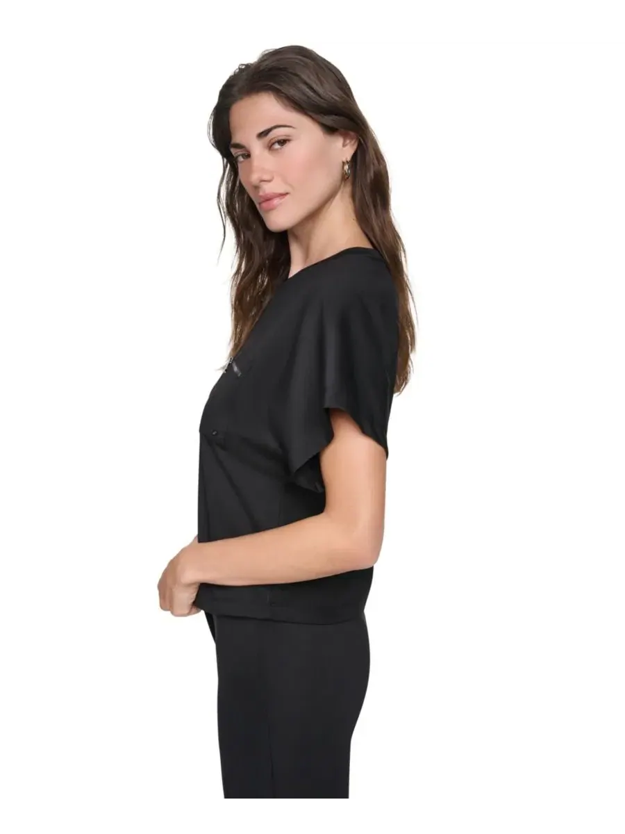 Женская рубашка с рукавом-долман и нагрудным карманом на молнии DKNY — изображение 3 из 6, черный
