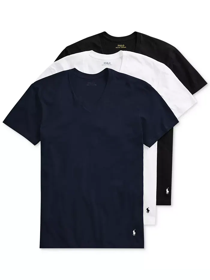 Мужские классические майки с V-образным вырезом, 3 шт Polo Ralph Lauren — изображение 1 из 8, темно-синий/белый/черный