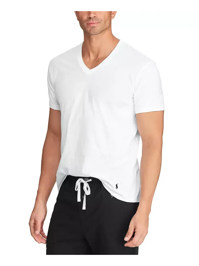 Мужские классические майки с V-образным вырезом, 3 шт Polo Ralph Lauren — изображение 3 из 8, темно-синий/белый/черный