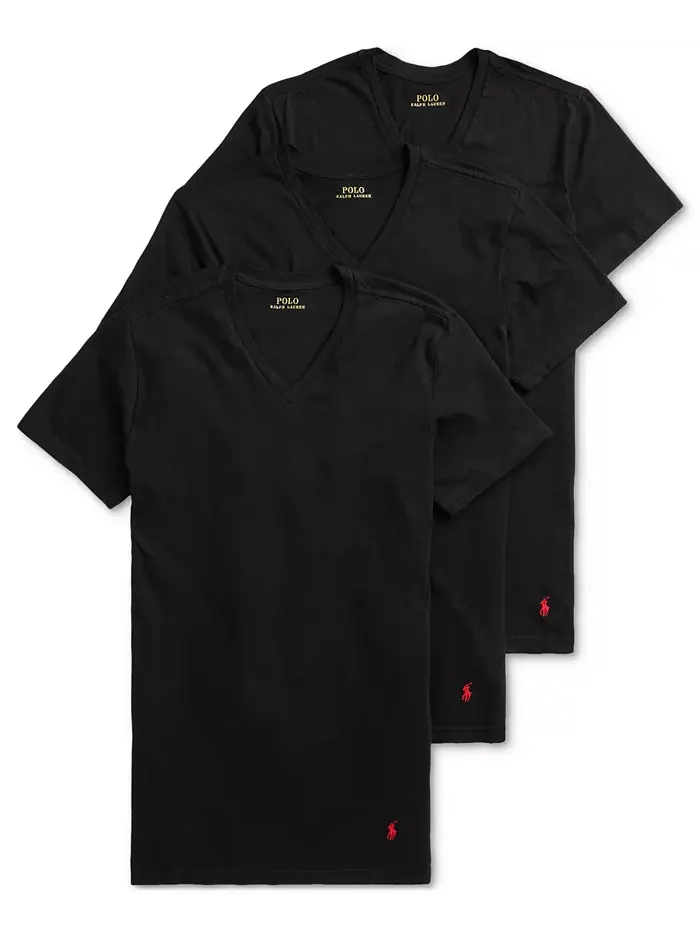 Мужские классические майки с V-образным вырезом, 3 шт Polo Ralph Lauren — изображение 1 из 8, черный