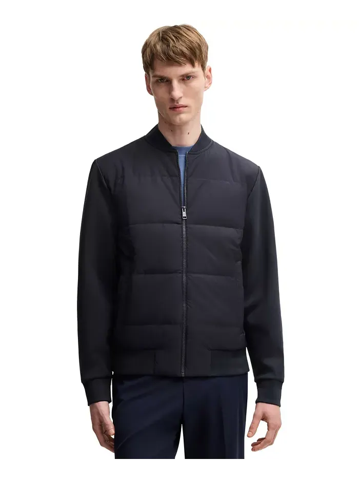 Мужская утепленная куртка на молнии из хлопковой смеси Hugo Boss