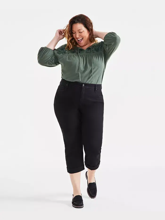 Джинсы укороченные с завышенной талией Plus Size Curvy-Fit Style & Co