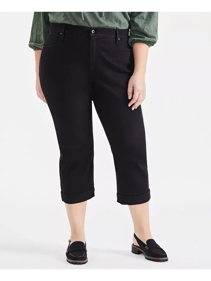 Джинсы укороченные с завышенной талией Plus Size Curvy-Fit Style & Co — изображение 3 из 6, глубокий черный