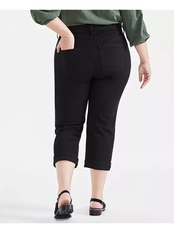 Джинсы укороченные с завышенной талией Plus Size Curvy-Fit Style & Co — изображение 4 из 6, глубокий черный