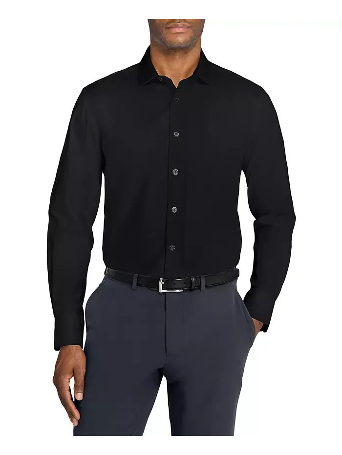 Мужская однотонная гибридная рубашка Slim Fit с длинным рукавом, легкая в уходе MICHELSONS OF LONDON — черный