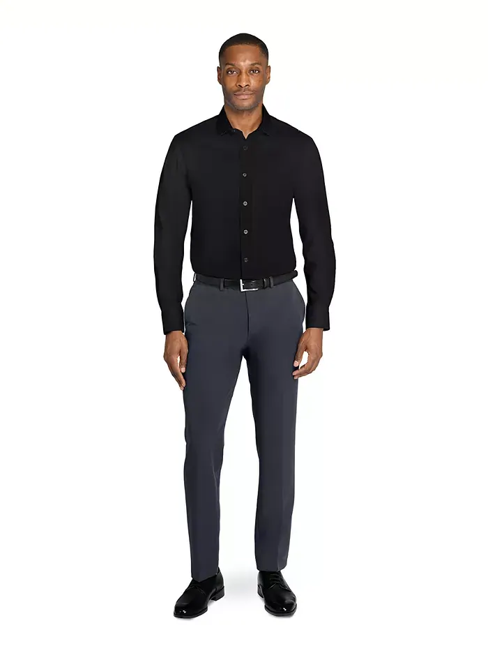 Мужская однотонная гибридная рубашка Slim Fit с длинным рукавом, легкая в уходе MICHELSONS OF LONDON — изображение 5 из 7