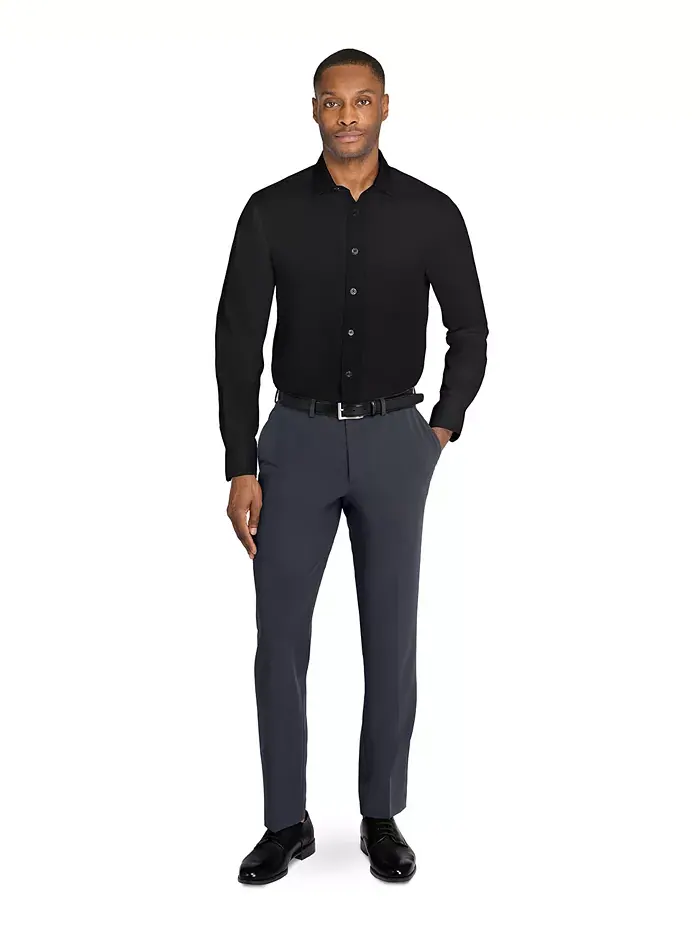 Мужская однотонная гибридная рубашка Slim Fit с длинным рукавом, легкая в уходе MICHELSONS OF LONDON — изображение 6 из 7