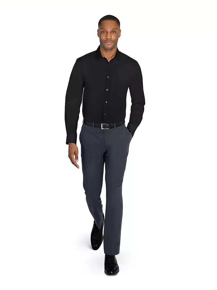 Мужская однотонная гибридная рубашка Slim Fit с длинным рукавом, легкая в уходе MICHELSONS OF LONDON — изображение 7 из 7