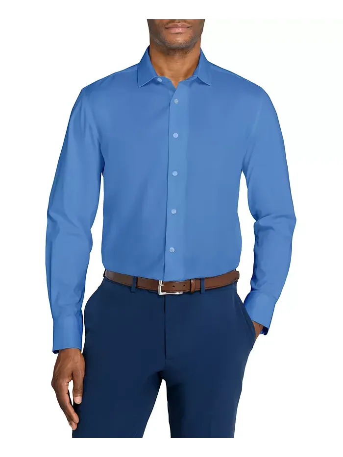 Мужская однотонная гибридная рубашка Slim Fit с длинным рукавом, легкая в уходе MICHELSONS OF LONDON — изображение 1 из 6