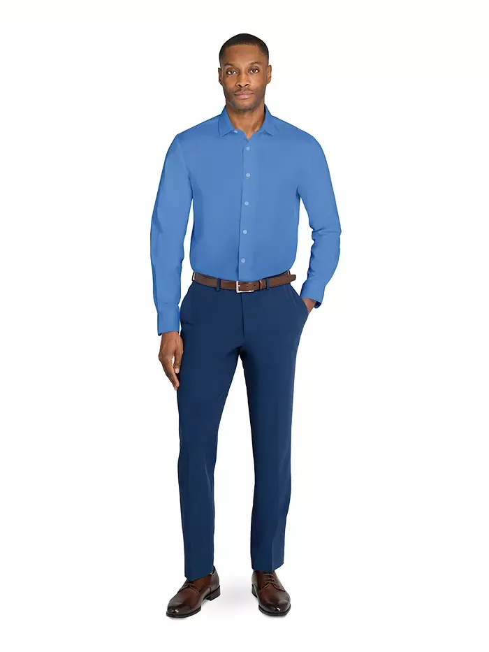 Мужская однотонная гибридная рубашка Slim Fit с длинным рукавом, легкая в уходе MICHELSONS OF LONDON — изображение 5 из 6