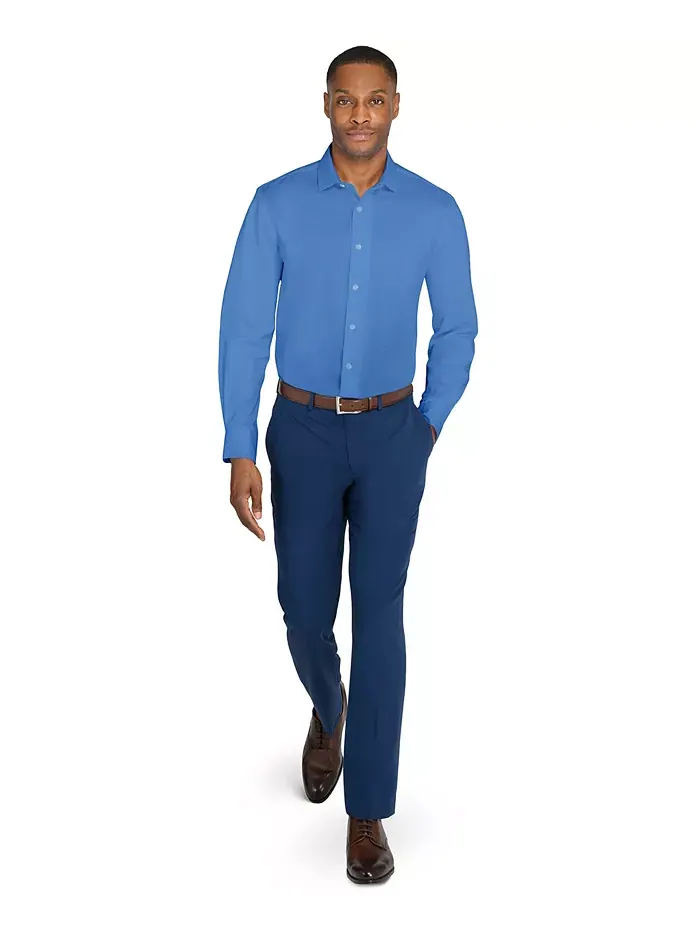 Мужская однотонная гибридная рубашка Slim Fit с длинным рукавом, легкая в уходе MICHELSONS OF LONDON — изображение 6 из 6