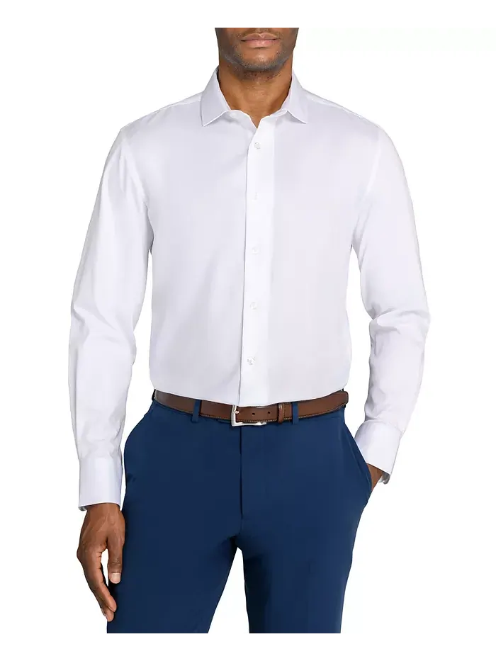 Мужская однотонная гибридная рубашка Slim Fit с длинным рукавом, легкая в уходе MICHELSONS OF LONDON — изображение 1 из 7