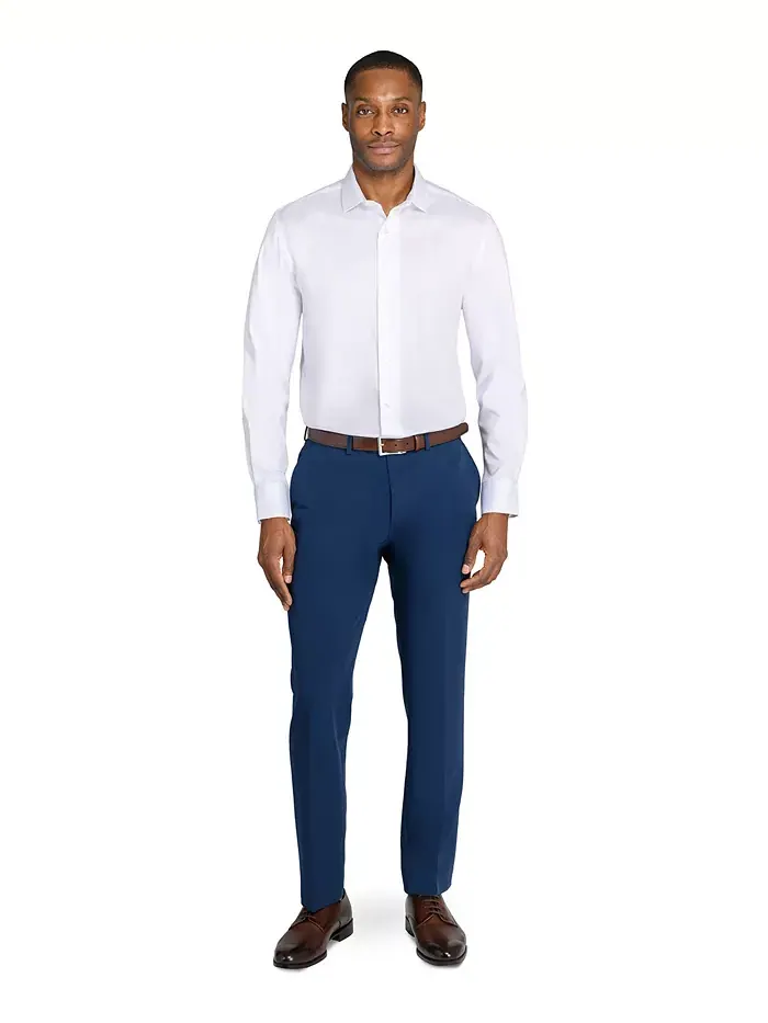 Мужская однотонная гибридная рубашка Slim Fit с длинным рукавом, легкая в уходе MICHELSONS OF LONDON — изображение 5 из 7