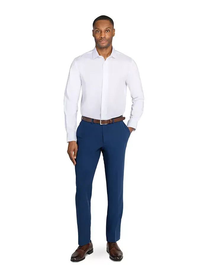 Мужская однотонная гибридная рубашка Slim Fit с длинным рукавом, легкая в уходе MICHELSONS OF LONDON — изображение 6 из 7