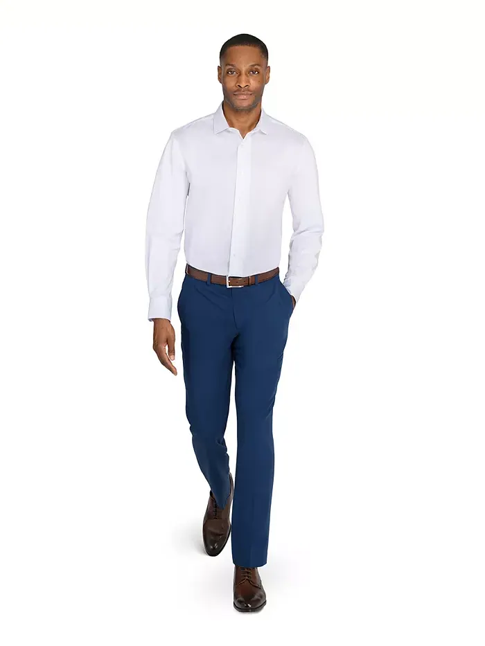 Мужская однотонная гибридная рубашка Slim Fit с длинным рукавом, легкая в уходе MICHELSONS OF LONDON — изображение 7 из 7